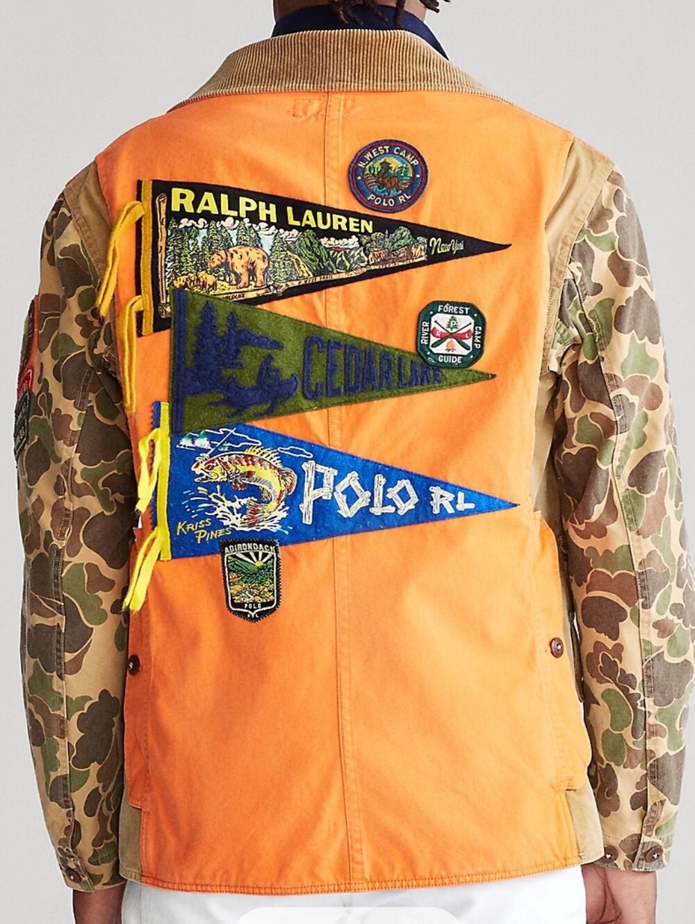NWT Men's Polo by Ralph Lauren Khaki Jacket with Camo Sleeves and Orange Accents - Picture 8 of 9